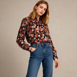 $375 NWOT See By Chloé Floral Top Blouse Shirt Long Sleeve Size 42 Button Up